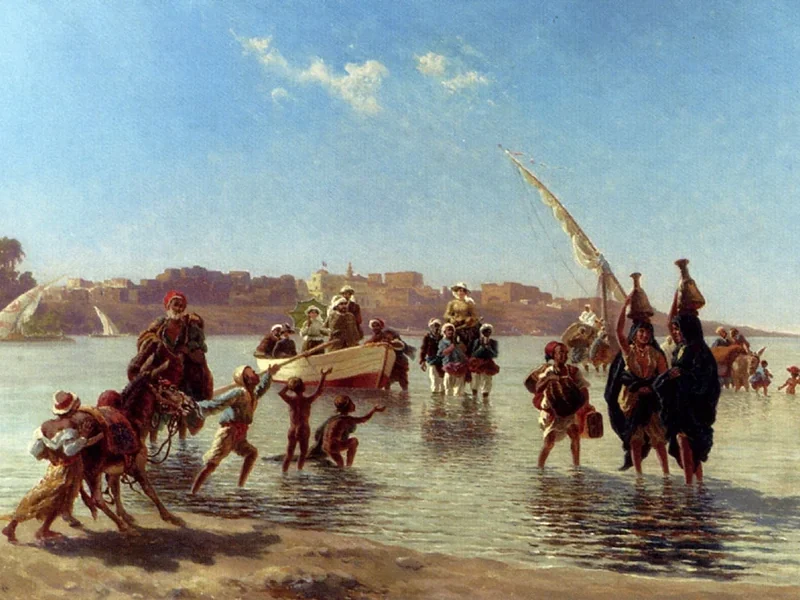 1844-Paul Rudolf Linke - Figure sbarcano vicino a Luxor